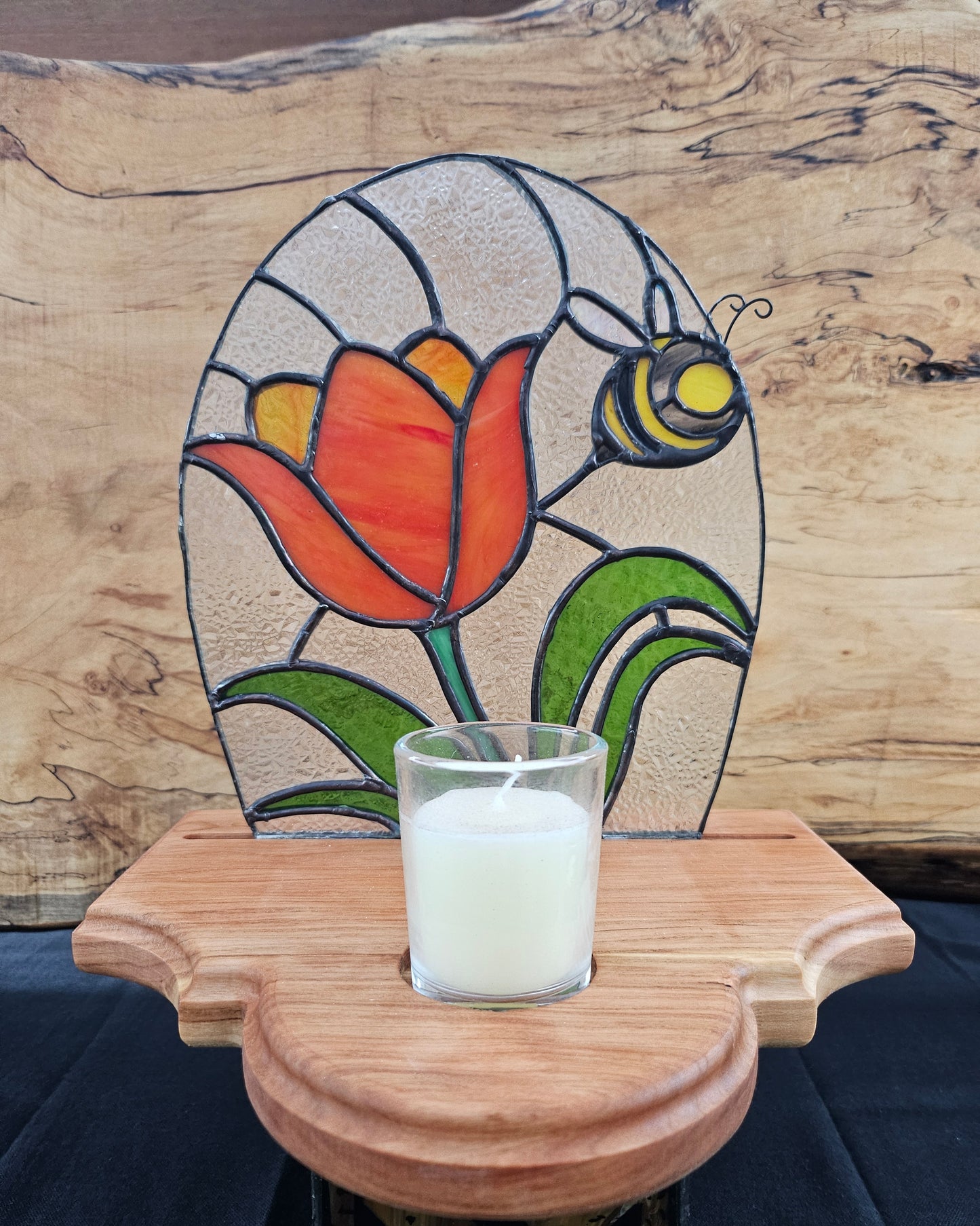 Flight of the Bee | Tiffany-Style Stained Glass Panel | Candle-Lit | One of a Kind