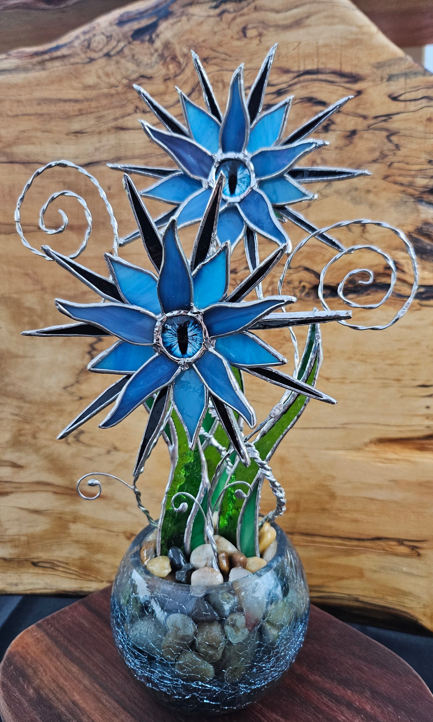 Blue Soul Flower | Tiffany-Style Stained Glass Sculpture | One of a Kind