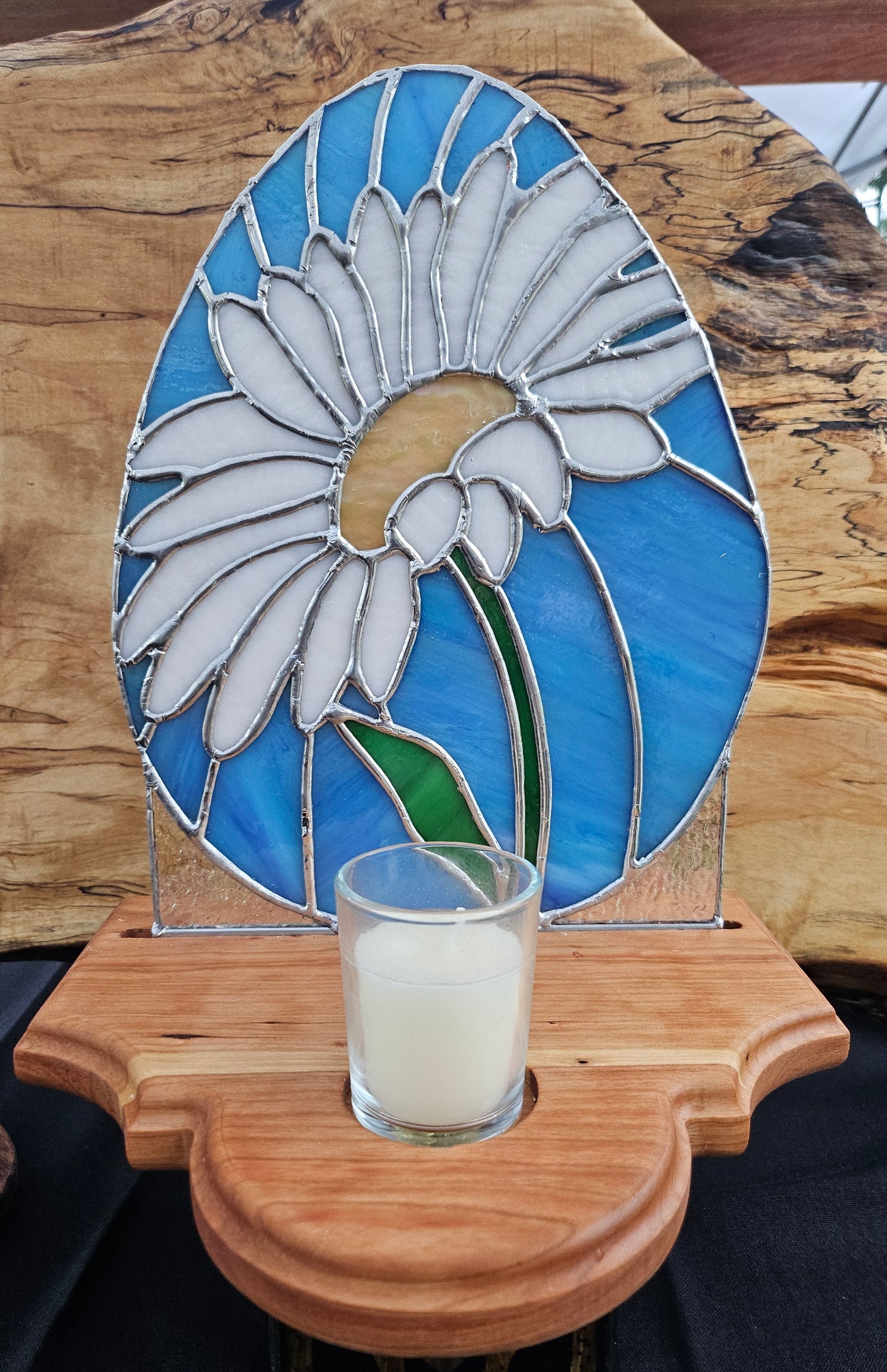 Field of One | Tiffany-Style Stained Glass Daisy Panel | Candle-Lit | One of a Kind