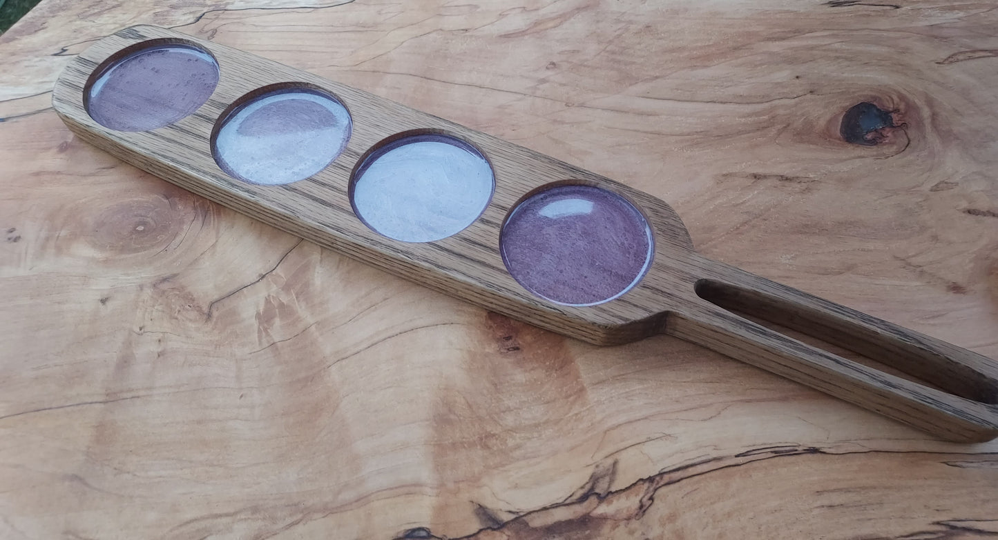 Beer Flight Tray | Solid Oak Tasting Paddle, Holds 4 Glasses | Made in Chattanooga TN