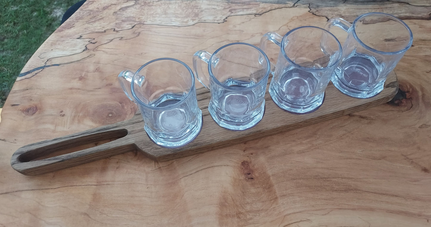 Beer Flight Tray | Solid Oak Tasting Paddle, Holds 4 Glasses | Made in Chattanooga TN