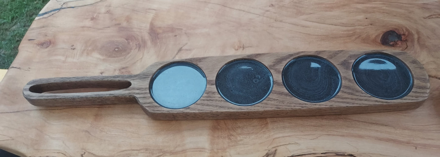 Beer Flight Tray | Solid Oak Tasting Paddle, Holds 4 Glasses | Made in Chattanooga TN