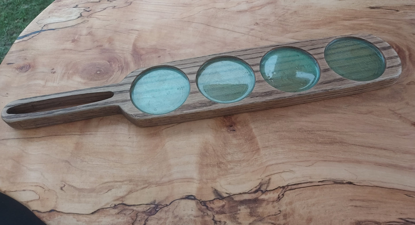 Beer Flight Tray | Solid Oak Tasting Paddle, Holds 4 Glasses | Made in Chattanooga TN