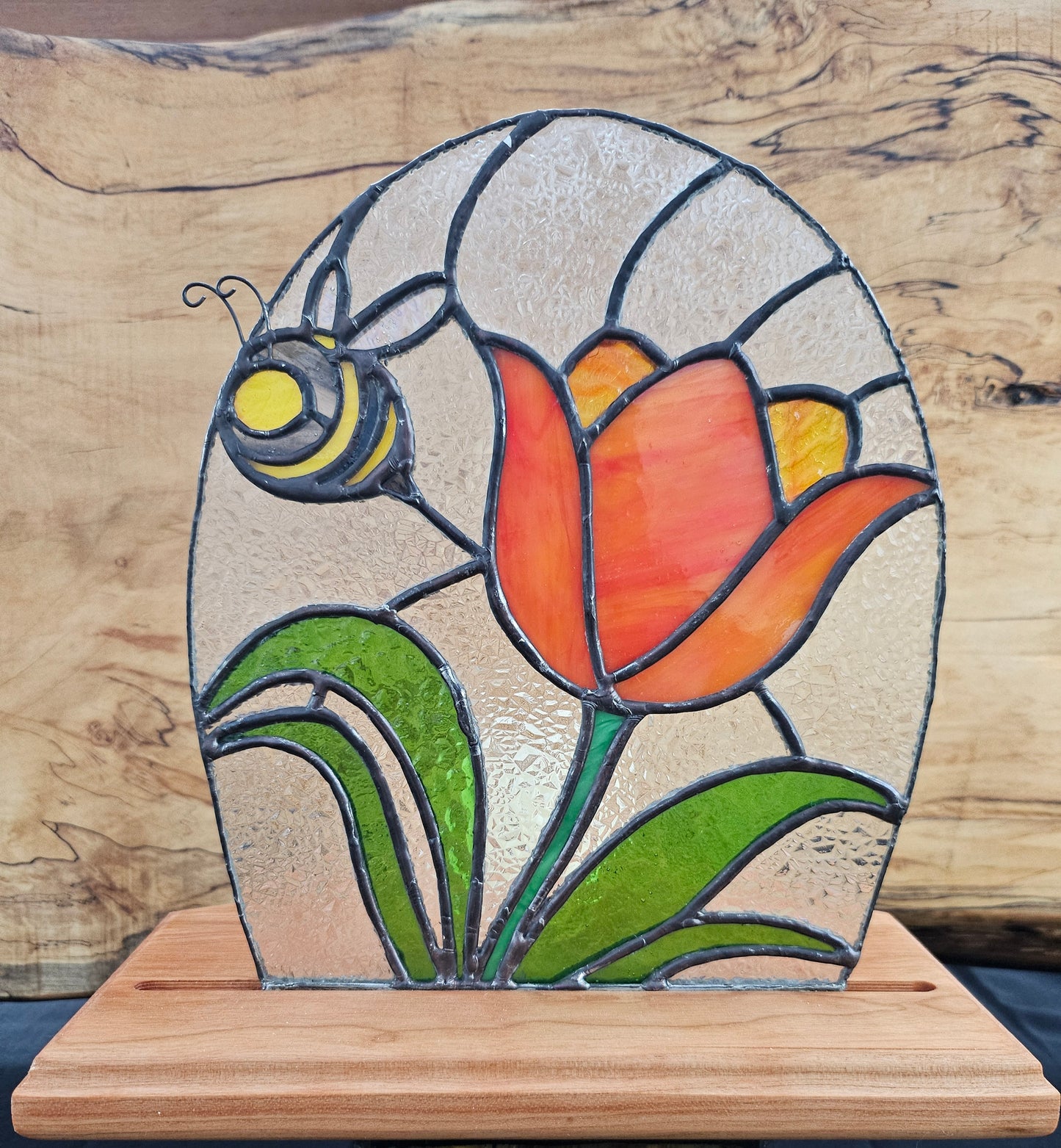 Flight of the Bee | Tiffany-Style Stained Glass Panel | Candle-Lit | One of a Kind