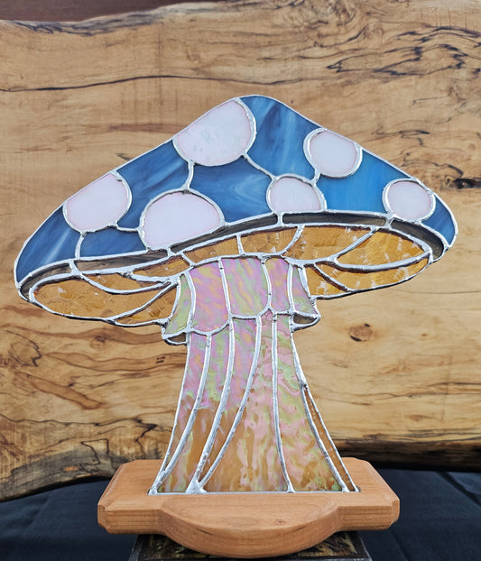 Midnight Cap | Tiffany-Style Stained Glass Mushroom Panel | Window Art | One of a Kind