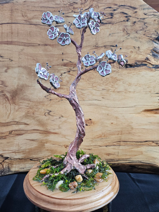 Sakura in Glass | Tiffany-Style Cherry Blossom Bonsai Sculpture | One of a Kind