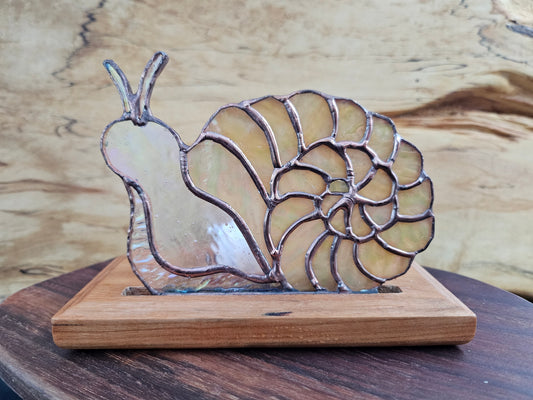 No Rush | Tiffany-Style Stained Glass Snail Panel | Candle-Lit | One of a Kind