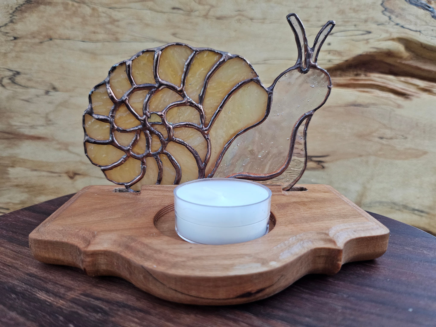 No Rush | Tiffany-Style Stained Glass Snail Panel | Candle-Lit | One of a Kind