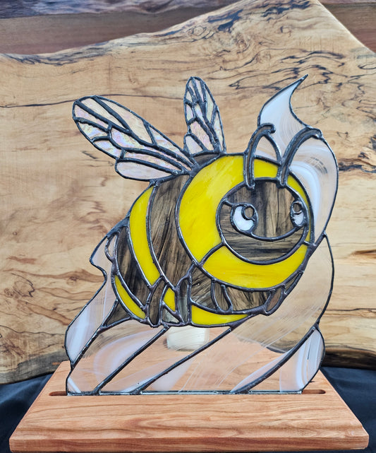 The Golden Bee | Tiffany-Style Stained Glass Panel | Candle-Lit | One of a Kind