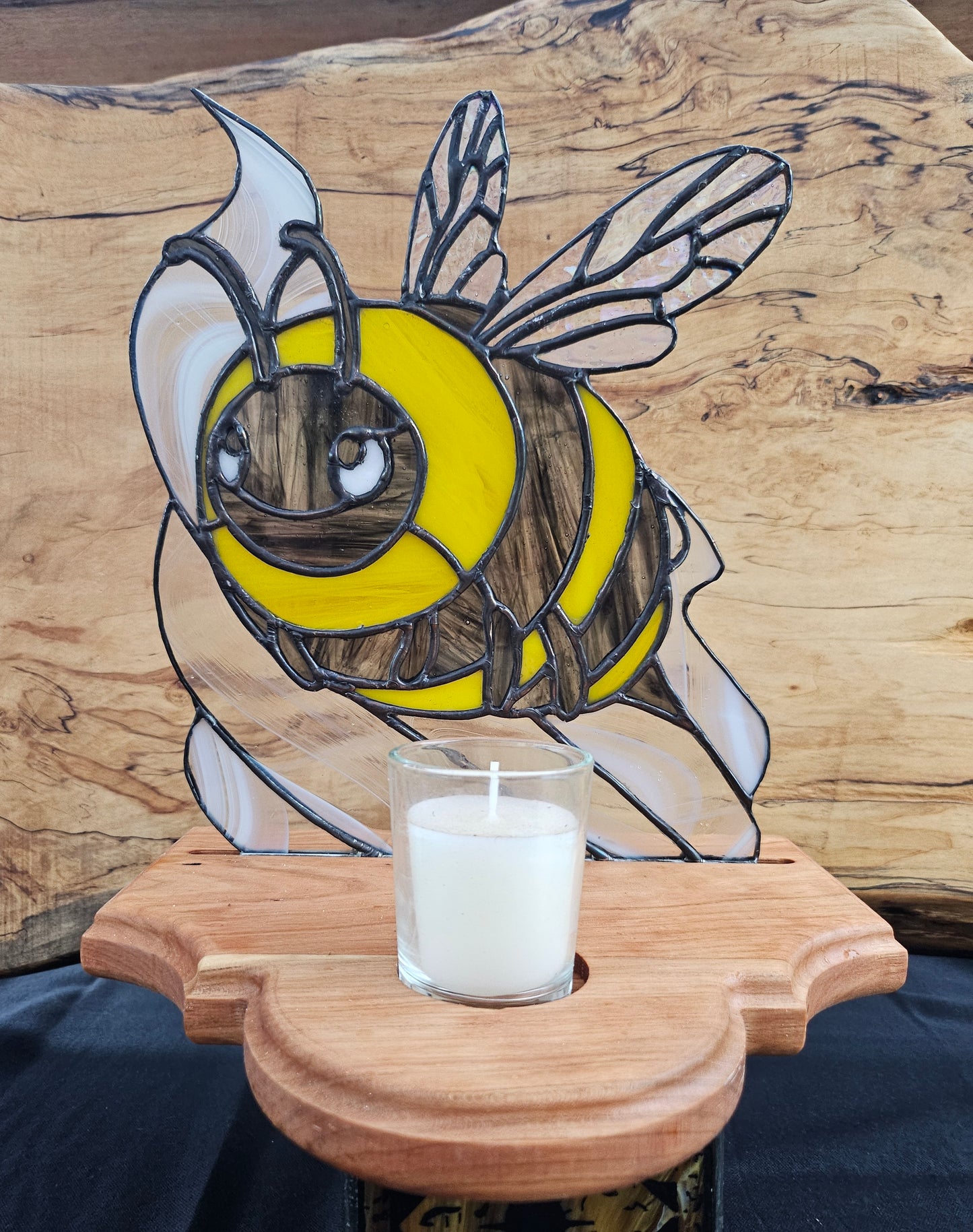 The Golden Bee | Tiffany-Style Stained Glass Panel | Candle-Lit | One of a Kind