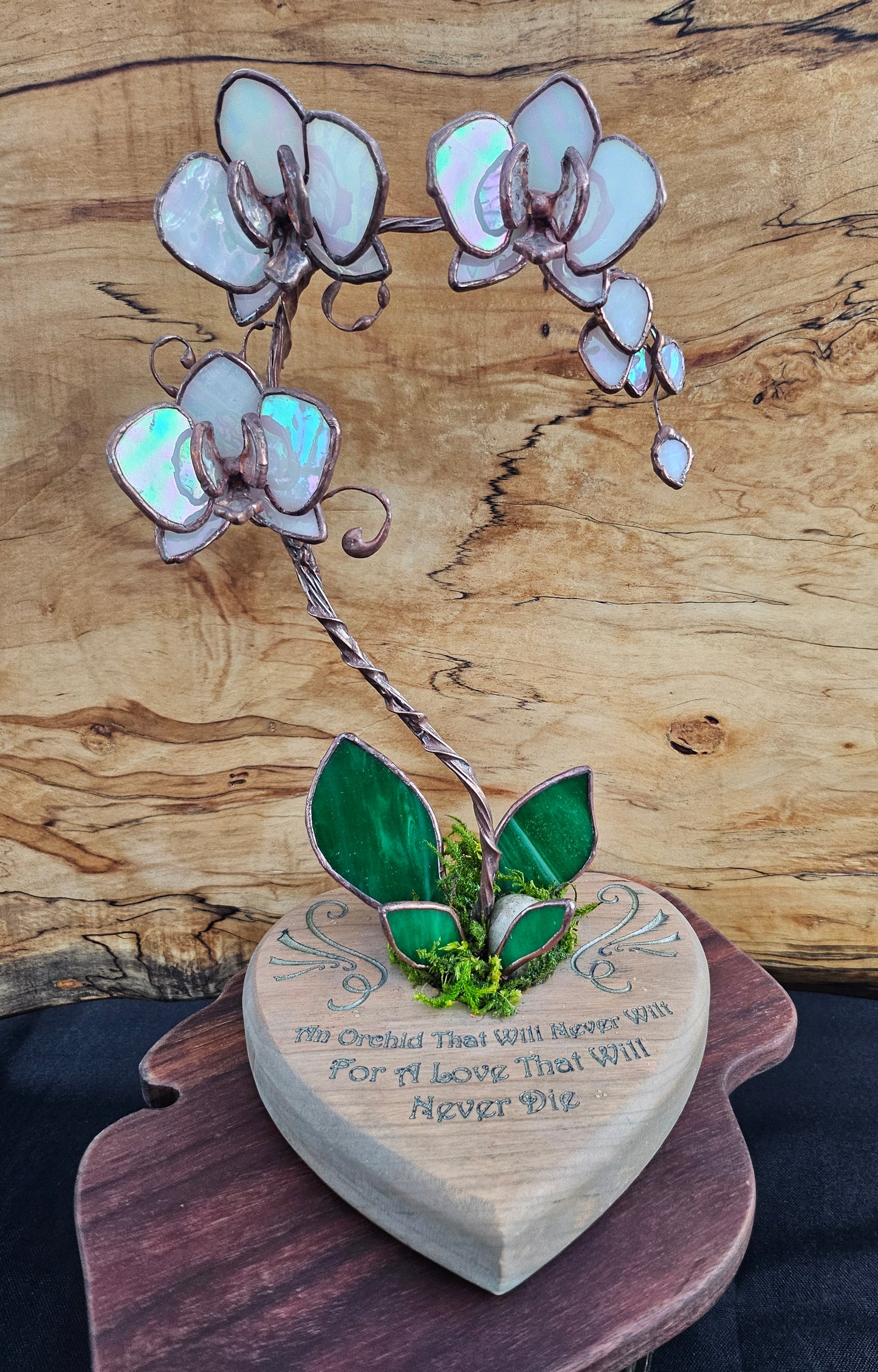 Lover's Opal Orchid | Tiffany-Style Stained Glass Sculpture | Romantic Gift | One of a Kind