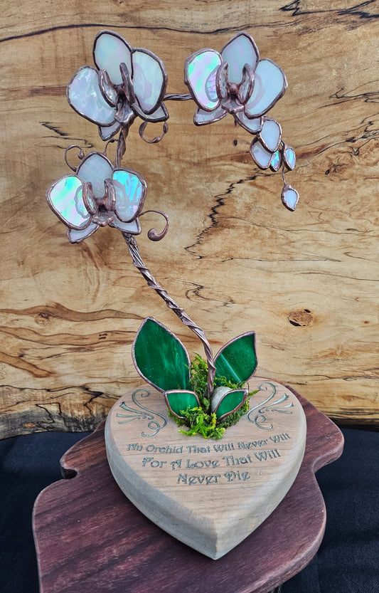 Lover's Opal Orchid | Tiffany-Style Stained Glass Sculpture | Romantic Gift | One of a Kind