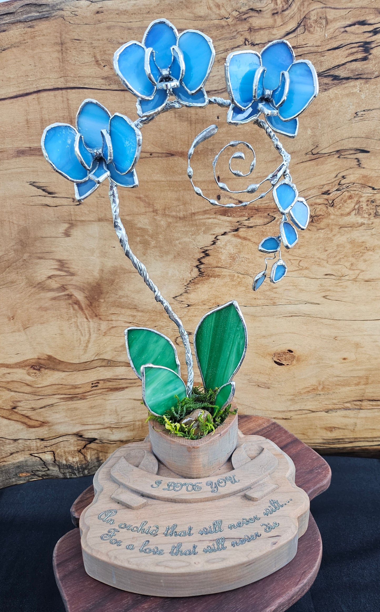 Lover's Sky Orchid | Tiffany-Style Stained Glass Sculpture | Romantic Gift | One of a Kind