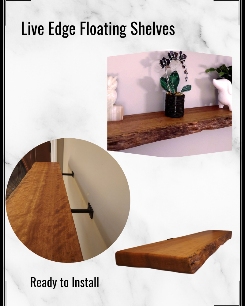 Live Edge Figured Cherry Floating Shelf